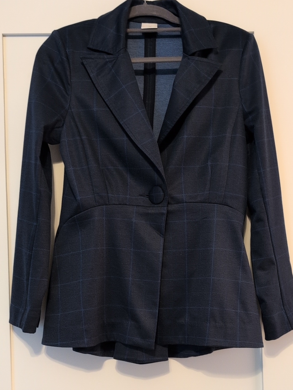 CAbi Navy Windowpane Single-Button Blazer